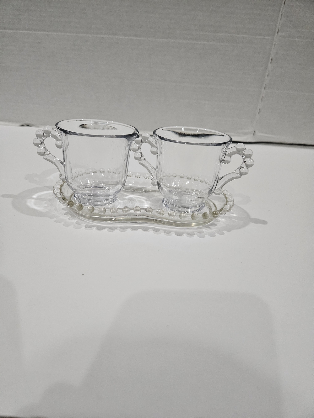 Candlewick Creamer and Sugar Bowl with Tray Imperial Glass